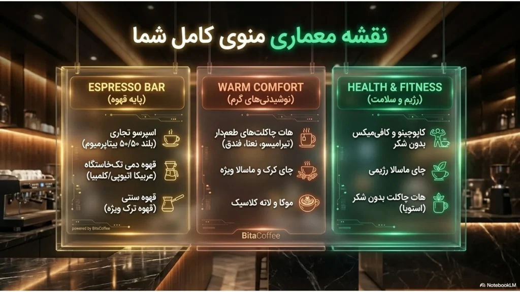 چه محصولاتی برای منوی کافی شاپ ضروری هستند؟ راهنمای کامل طراحی منوی کافه